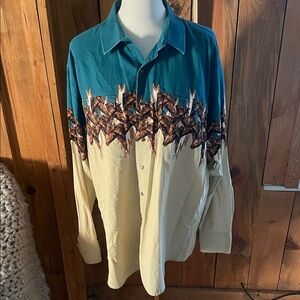 Panhandle Slim Teal and Tan Western Shirt